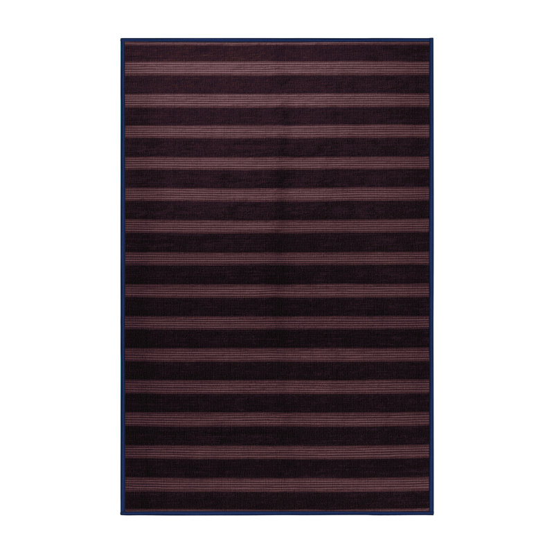 Tapis noir à rayures horizontales lavable à la machine, Rectangle 7 pi x 10 pi