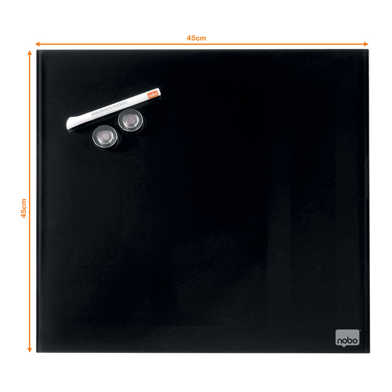 Wall Mounted Magnetic Glass Board, Black, 45cm H x 45cm L
