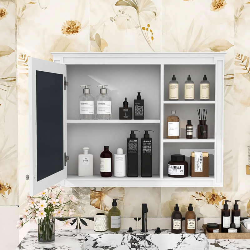Armoire à pharmacie murale moderne avec miroir - unité de rangement pour salle de bain, Blanc, H 27,7 po x l 36 po x P 6,7 po