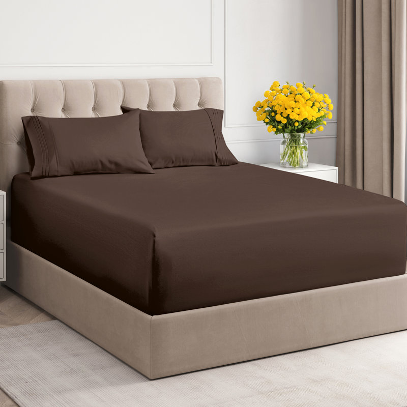 Extra Deep Pocket Sheet Set, Cooling & Breathable Bed Sheets, Soft Hotel Luxury Bedding, Fits 18–24 Inch Mattress, Brown