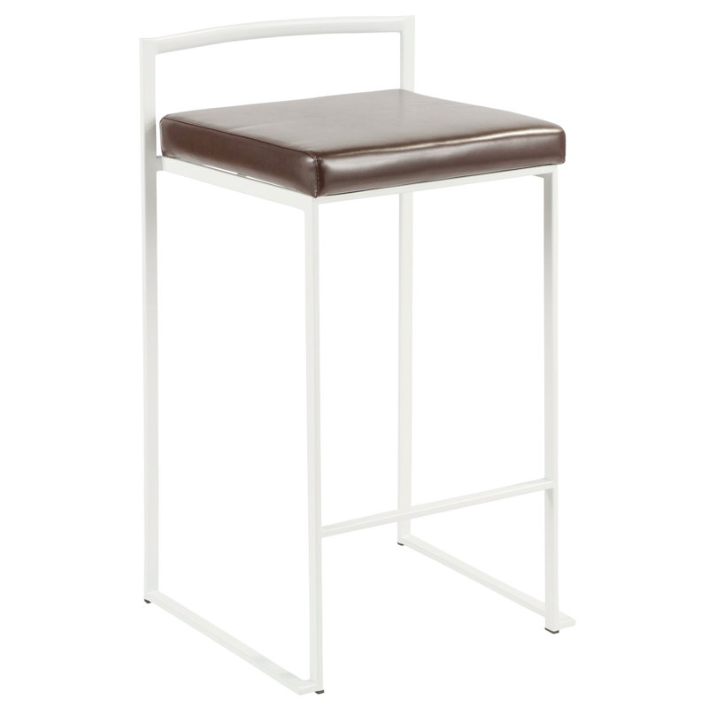 Tabouret de comptoir empilable contemporain Fuji en blanc avec coussin en similicuir brun par Lumisource - 2, Brun