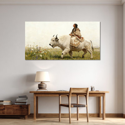  Canvas Wall Art Native American Woman Riding White Buffalo, Indian Decor Canvas Prints, Native American Wall Artwork Painting, Poster for Living Room Bedroom Gallery Decor Ready to Hang, 16×32 Inches