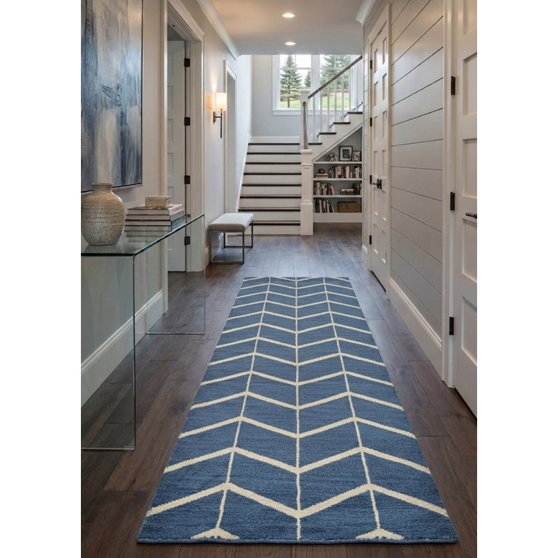 Blue | Beige Handmade Geometric Indoor Area Rugs Hand Knotted Runner, Runner 2'6'' x 10'