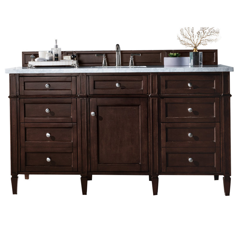 Brittany 60'' W Single Vanity, Carrara White, Burnished Mahogany, 8" Widespread