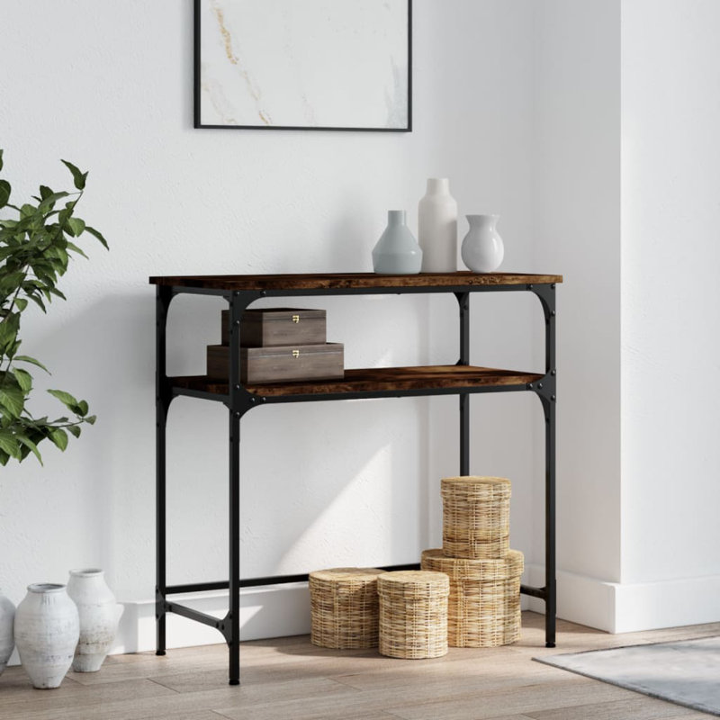 Console vidaXL Bois d'ingénierie, métal, H 29,5 po x l 39,4 po x P 14 po, Chêne fumé