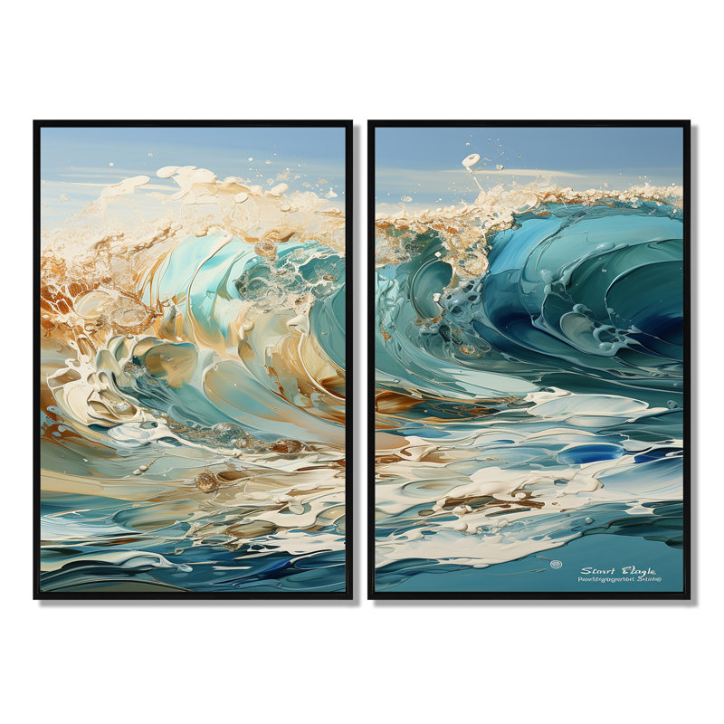 «Ocean Charm», art nautique sur toile turquoise, 36" H x 48" W, Impression encadrée flottante, Black