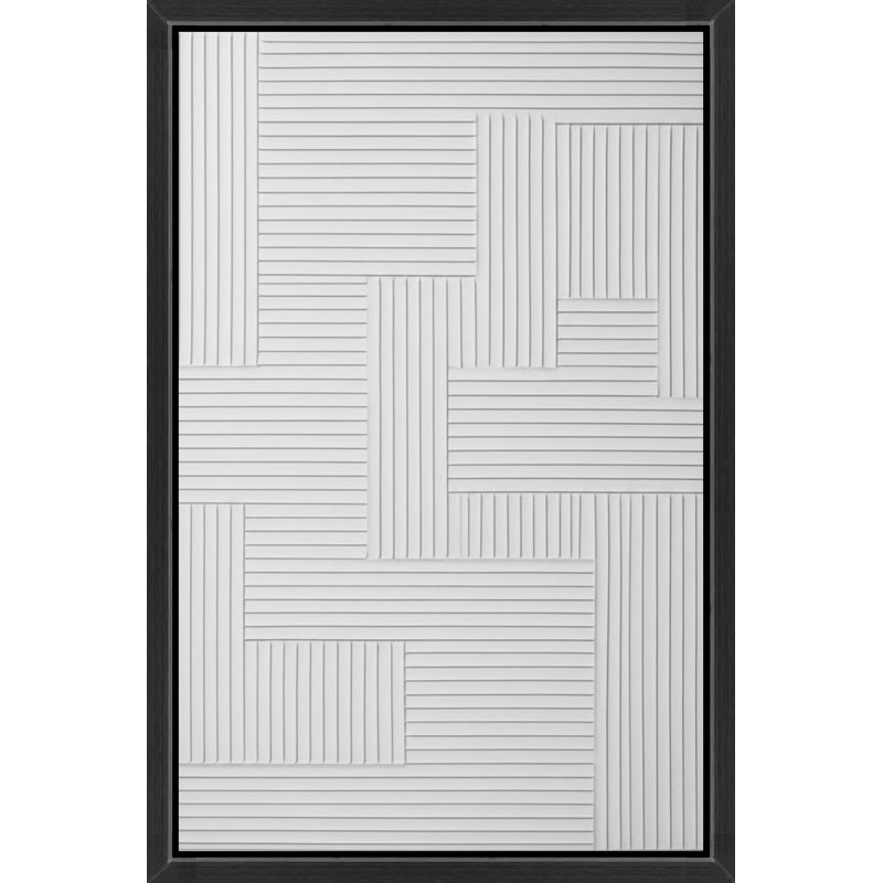 Motif géométrique texturé blanc sur toile encadrée, 18" H x 12" W, Brown