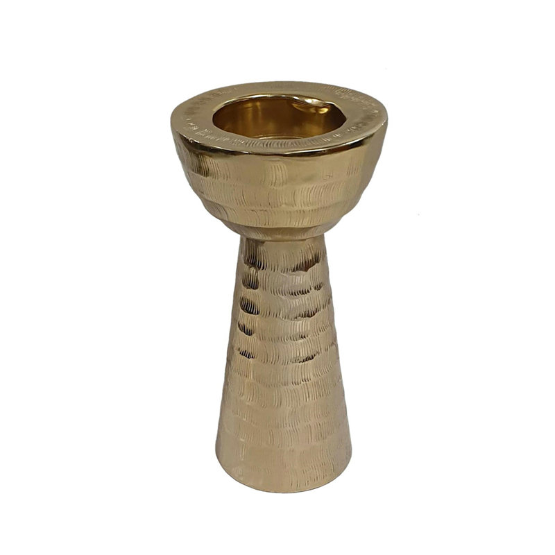 Handmade Aluminum Candle Holder - Gold, 10" H x 5" W x 5" D