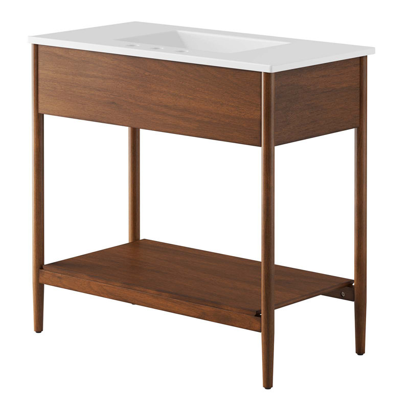 Zaire 36" Walnut White Freestanding Bathroom Vanity with Ceramic Basin