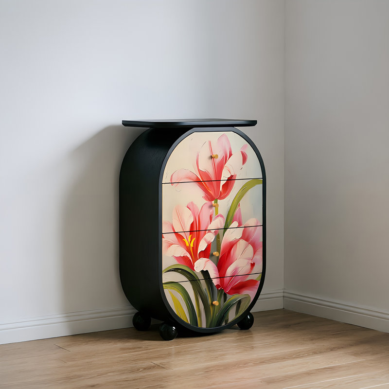 Commode décorative rectangulaire à 4 tiroirs en bois massif