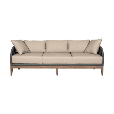 Hareton Patio 4 Piece Conversation Set in Eucalyptus Wood, Gray Rope, and Taupe Olefin Cushions