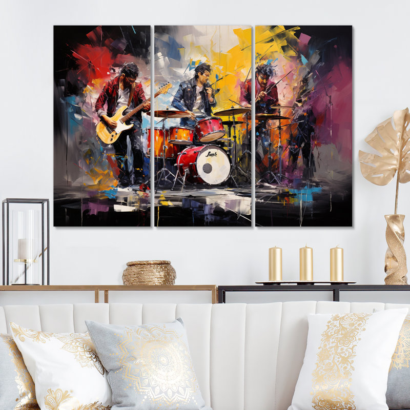 Rock Band In Action III sur toile, reproduction de 3 pièces, H 40 po x l 60 po x P 1 po