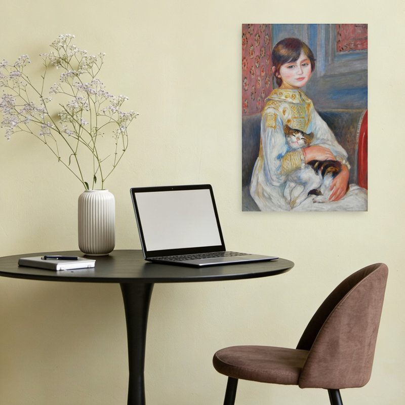 Julie Manet With Cat 1887 Classic Contemporary Cat Wall Art Print by Pierre-Auguste Renoir - Wrapped Canvas Print