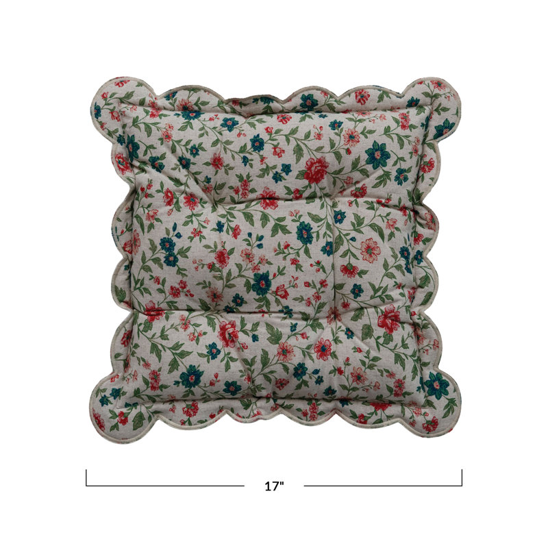 Coussin de chaise floral en coton festonné