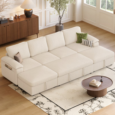 U Shape Sectional Sleeper Sofa, Beige