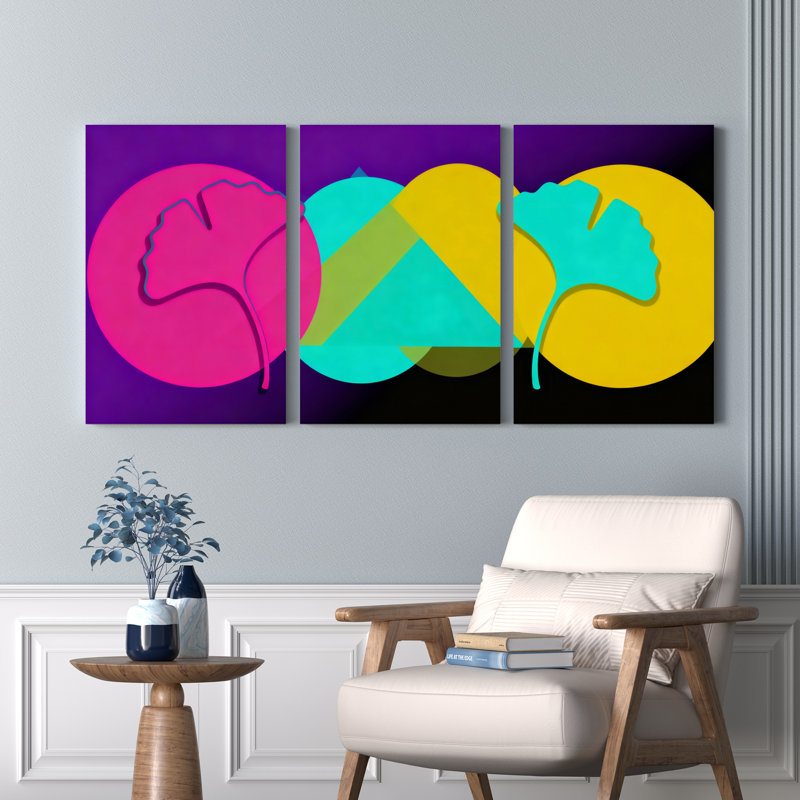 «Abstract Leaf and Circle», reproduction d'art sur toile tendue sur toile, ensemble de 3, H 18 po x l 36 po