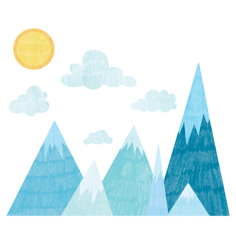 Blue Hand-Painted Mountain Wall Decal Set for Nursery