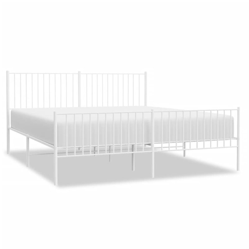 Structure de lit en métal, robuste, sans matelas, Très grand californien, Blanc