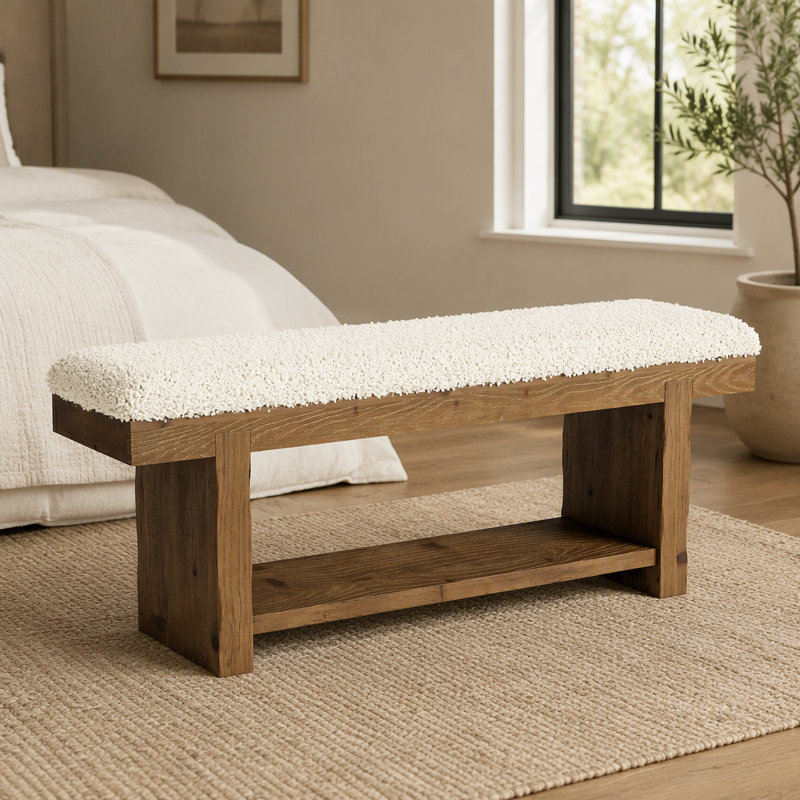 Banc en bois massif 47,2 "avec siège rembourré et rangement pour chaussures