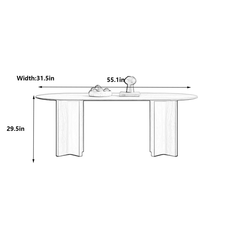 Table de salle à manger ovale de style français avec planche de pierre, H 29,5 po x L 55,1 po x l 31,5 po