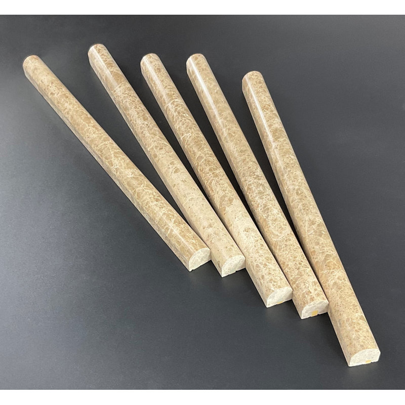 12" x 0.75" Polished Marble Pencil Liner Tile Trim in White Carrara, Light Emperador