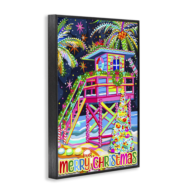 «Whimsical Seaside Christmas», estampe numérique par Jess Stempel, H 18 po x l 12 po, Giclée encadrée noir minuit