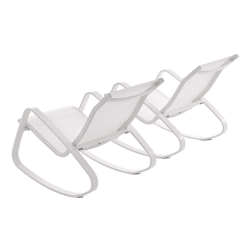 White Aluminum Mesh Rocking Lounge Chairs with Armrests, Set of 2
