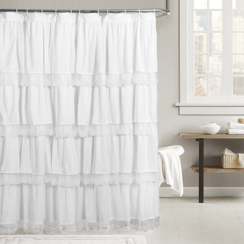 Rideau de douche élégant avec volants faits à la main et bordure en dentelle, rideaux de douche doux en microfibre 72 po x 72 po pour salle de bain bohème, maison de campagne et décor rétro, lavable à la machine