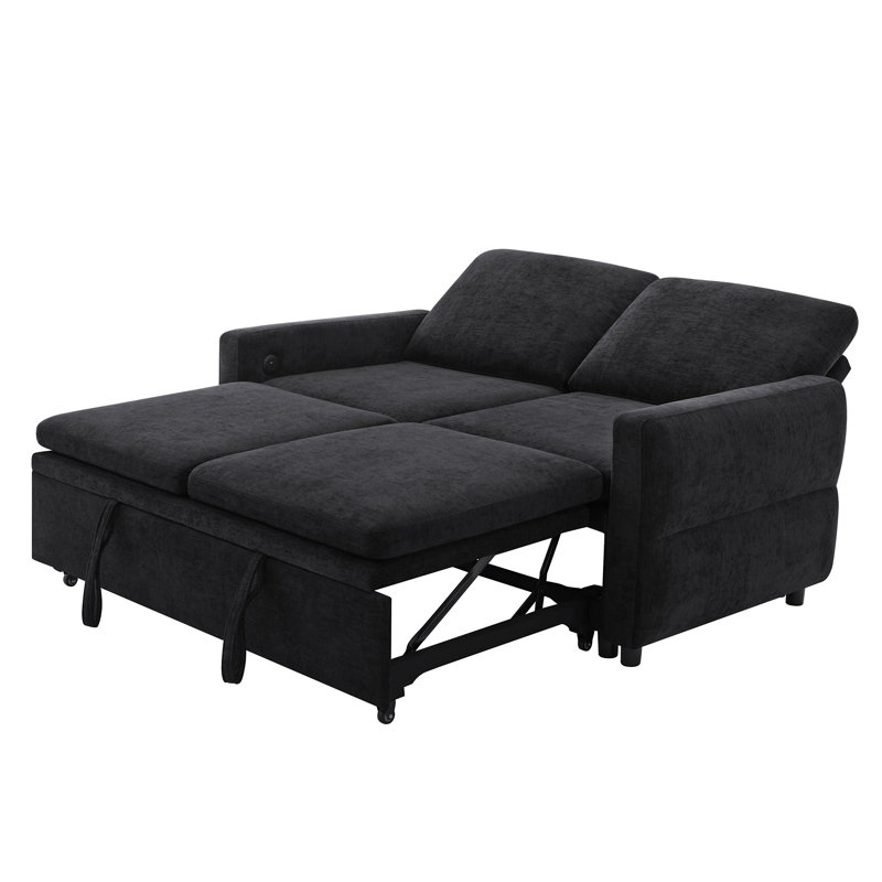 Canapé-lit convertible avec canapé-lit de 62,75 po avec dossier réglable et ports USB pour le salon, Noir