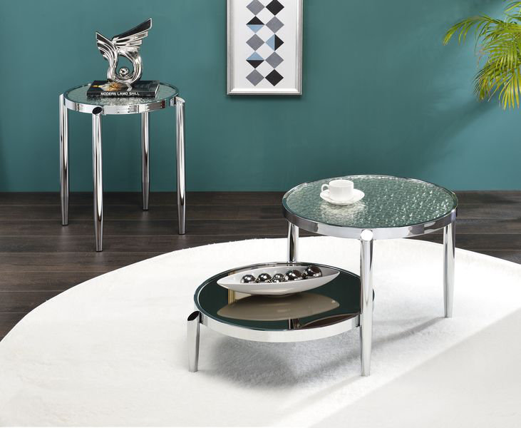Table basse Abbe avec pieds tubulaires arrondis en chrome