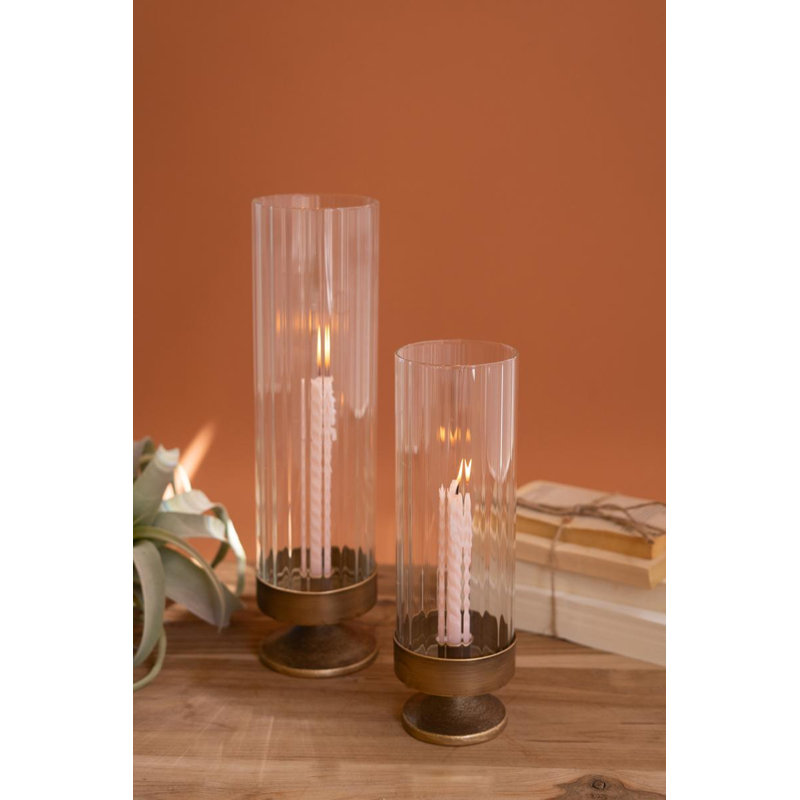  Ensemble de deux bougies Hurricanes en métal et en verre - L 16 po