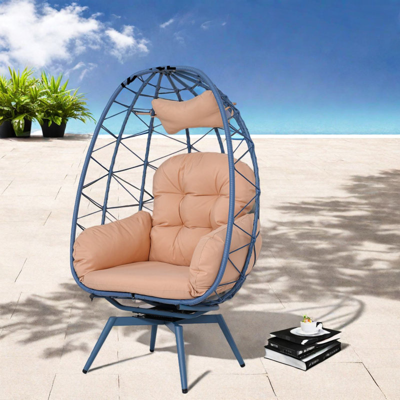Swivel Patio Lounge Chairs, Steel Rattan Egg Chair For Home Patio