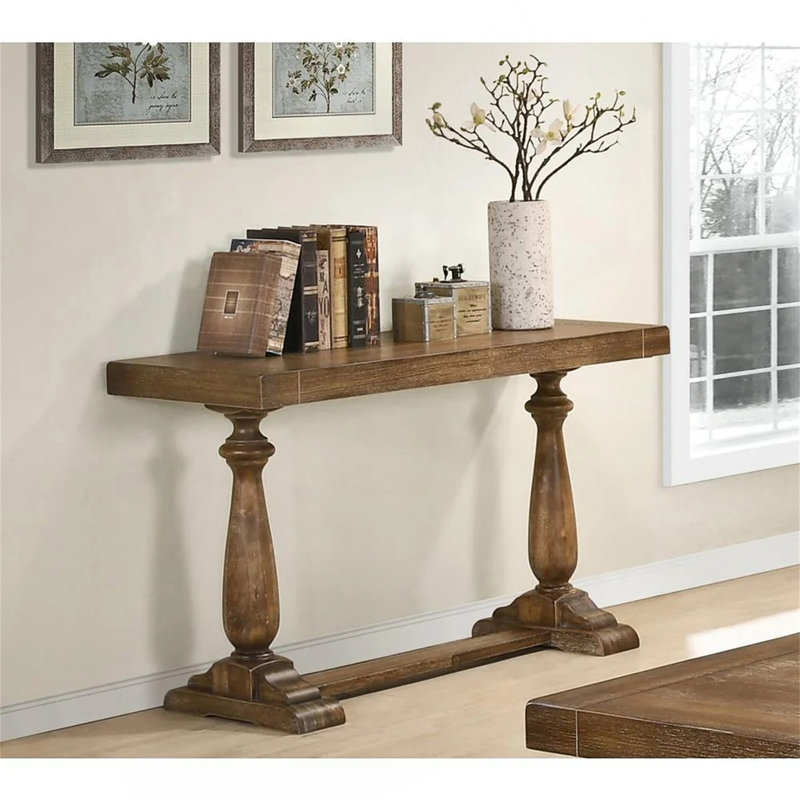 Console de 50 po en bois transitionnel, table en bois massif pour le vestibule et le salon, Brun
