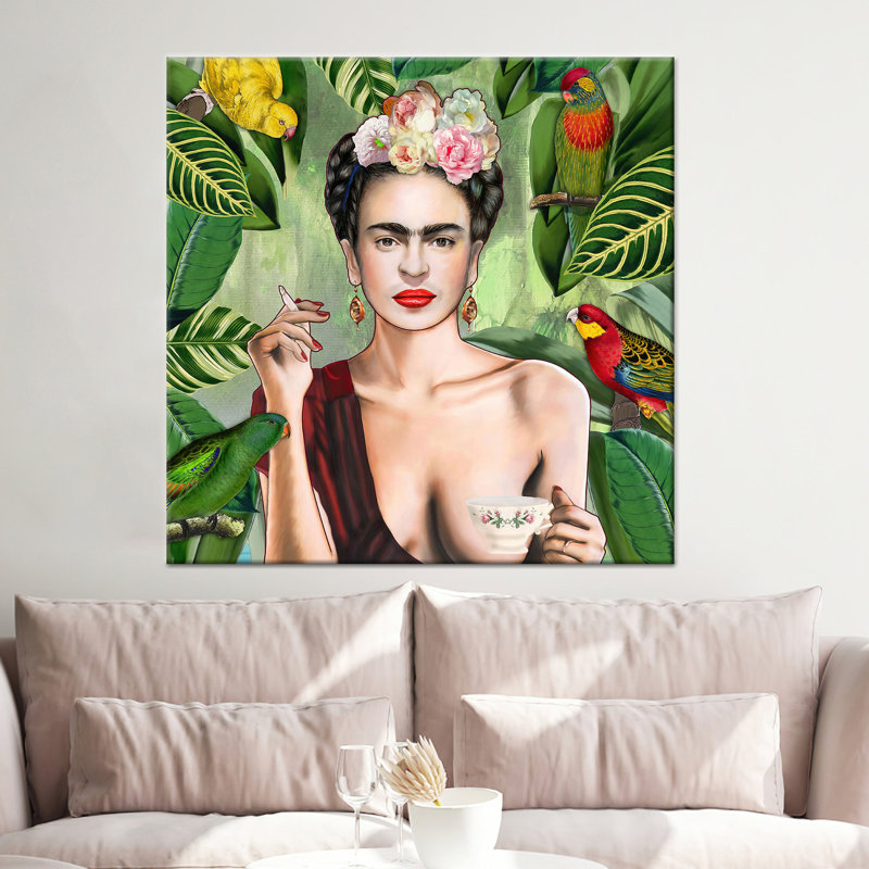 Frida Kahlo, impression sur toile avec tasse à thé, décoration murale élégante, 1P, H: 35,5 po x l: 35,5 po