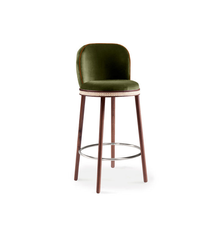 Tabouret de bar et de comptoir Alma, Tabouret de comptoir (siège d'une hauteur de 27 p, Nickel satiné, Kiwi
