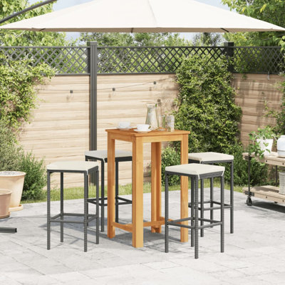 Wildon Home® 5 Piece Patio Bar Set Black Solid Wood Acacia And Poly Rattan