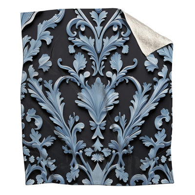 Blue Floral Damask Blankets