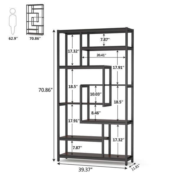 allen + roth Brown Metal 3-Shelf Bookcase (28-in W x 35.5-in H x 17.5-in D)