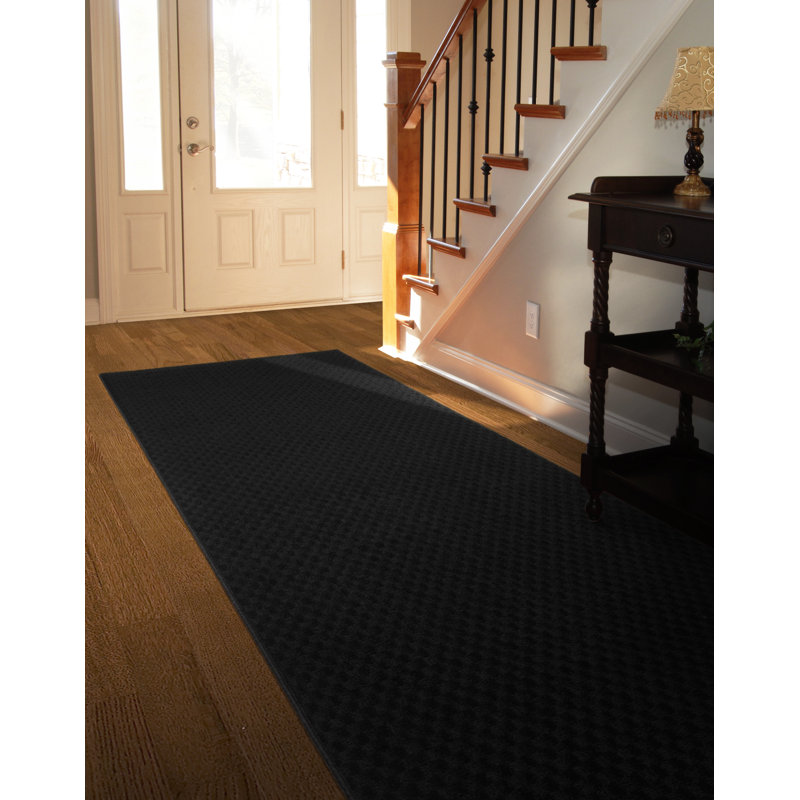 Tapis décoratif noir à motif géométrique Touffeté Esther, Tapis de couloir 3 pi x 12 pi