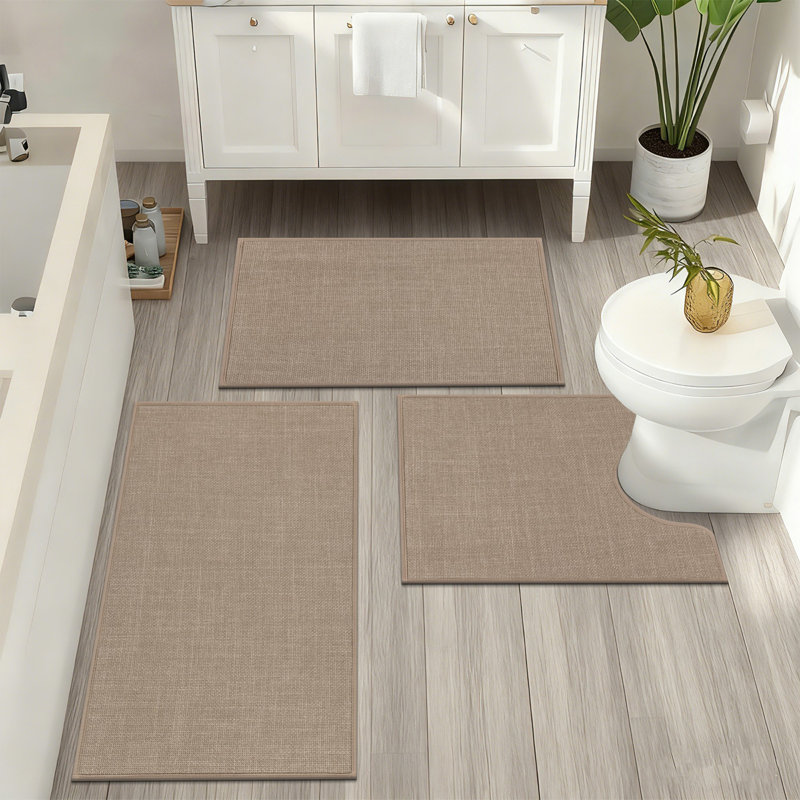 3 Piece Soft Absorbent Microfiber Bath Rug Set With Non-Slip Backing, Brown
