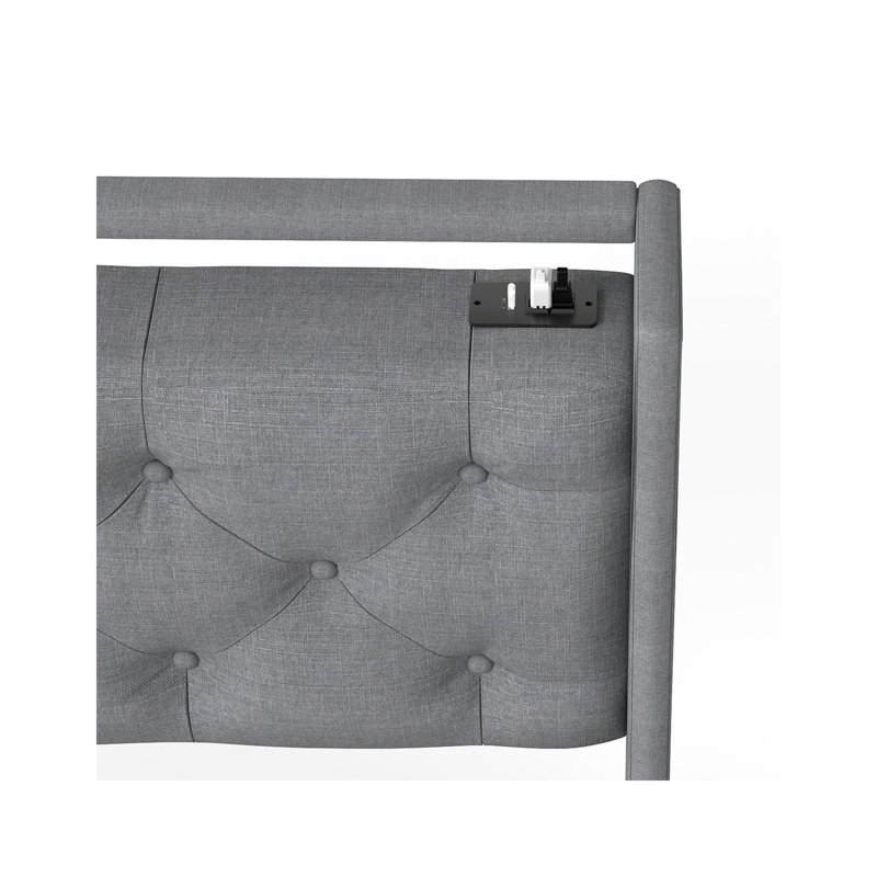 Structure de lit plateforme en métal gris à 4 tiroirs avec DEL RVB et station de charge Jix Living Hub l 62,6 po x P 87,4 po x H 41,7 po