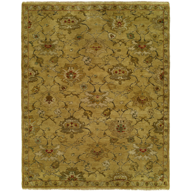 Hermina Wool Oriental Area Rug in Gold, Rectangle 6' x 9'