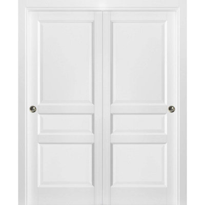 Portes coulissantes de contournement de garde-robe avec quincaillerie Lucia 31 rails robustes moulures moulures garniture quincaillerie garde-manger 3 panneaux portes de garde-robe en bois massif