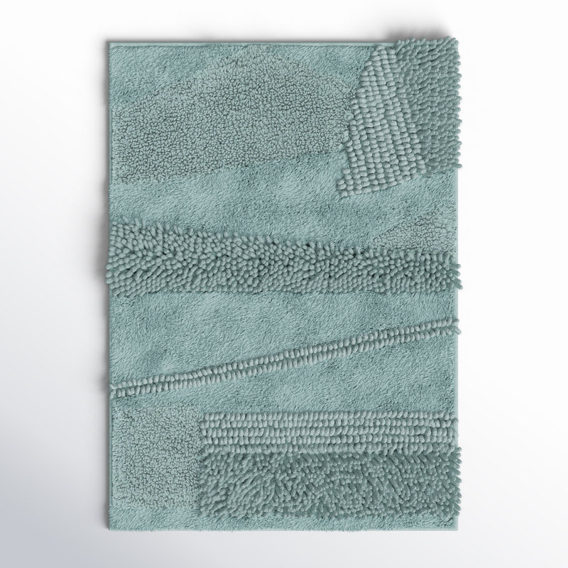 Laverne High/Low Stain/Fade Resistant Non-Slip Machine Washable Bath Mat, 17" W x 24" L, Glacier