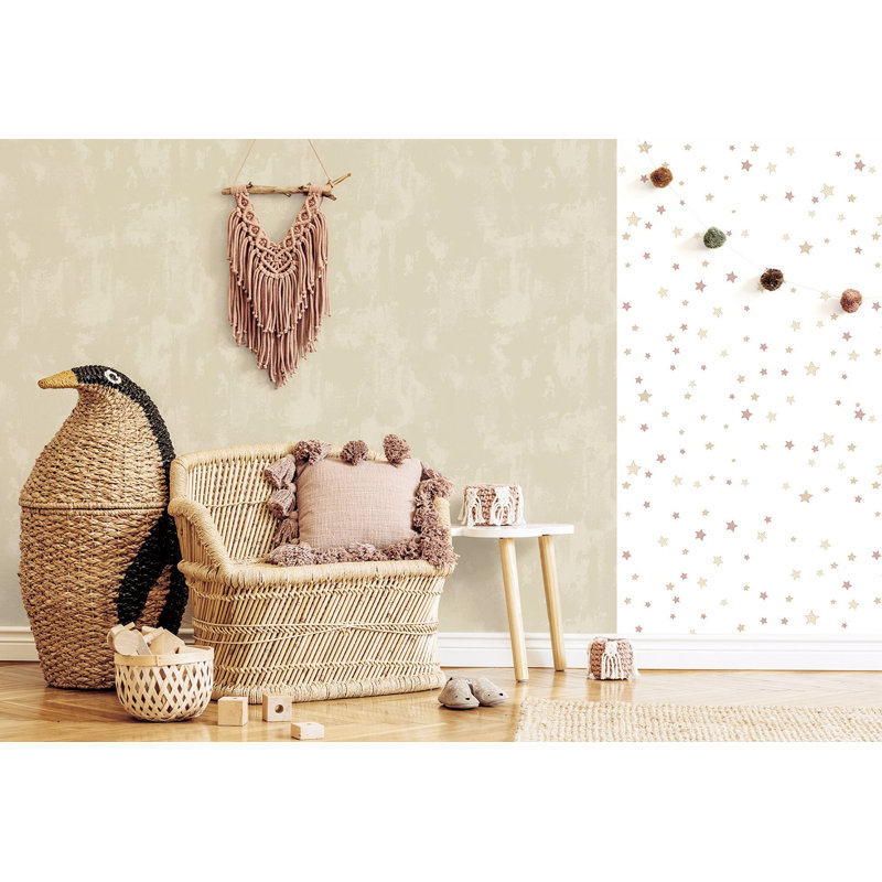 Rouleau de papier peint 2 étoiles Little Explorers, Beige