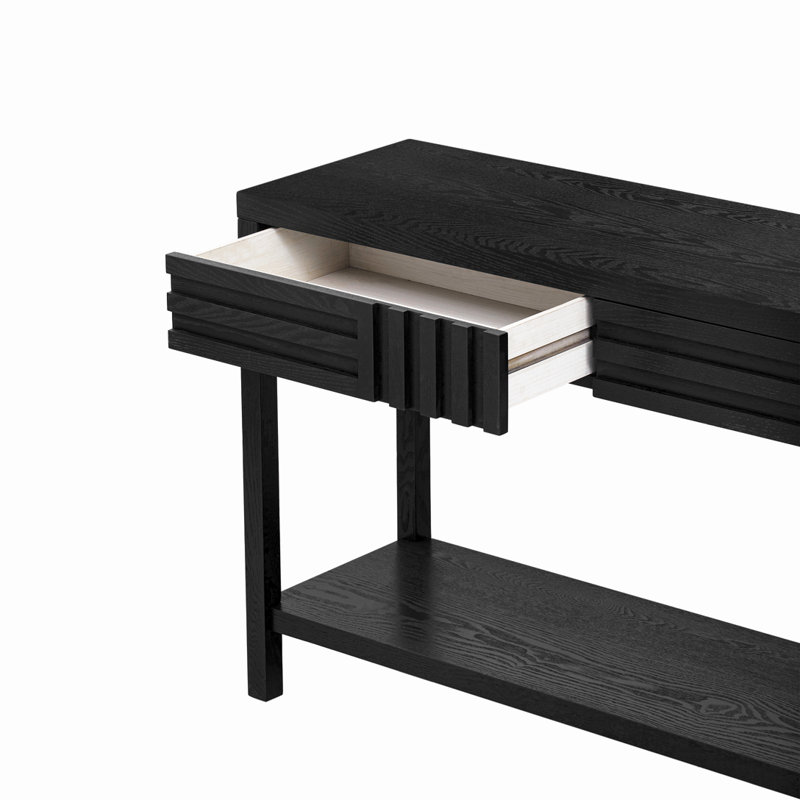 Commode à 2 tiroirs avec tablettes ouvertes, Noir, noir, noir, noir