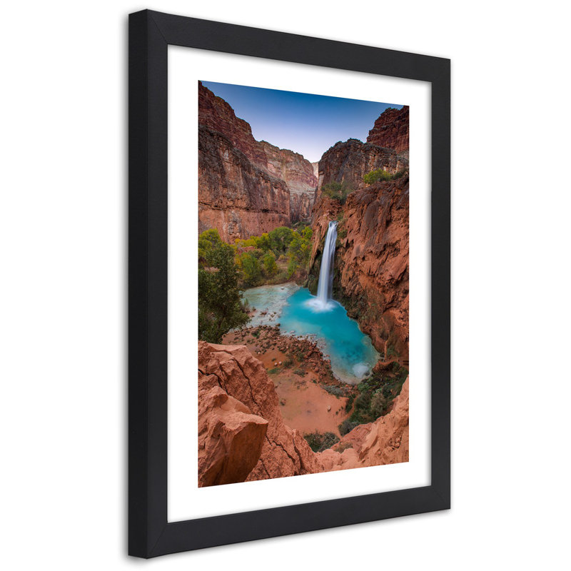 Waterfall Rocks Nature 1 Piece Single Picture Frame Wall Art, 60 cm H x 40 cm W, Black