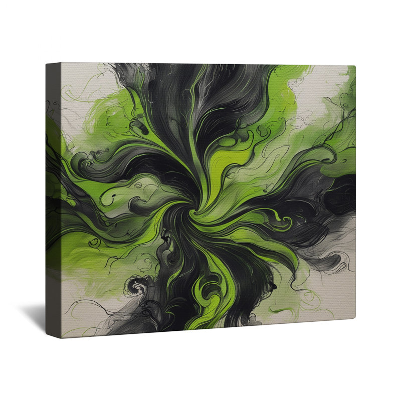 Toile de galerie abstraite tourbillonnant vert et noir en plusieurs tailles, 20 x 30 pouces