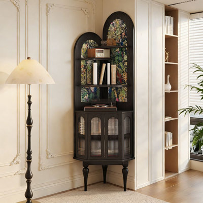 Retro Black Solid Wood Corner cabinet