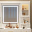 Meuble-lavabo 3 en 1 avec miroir rabattable, éclairage à DEL, longueur réglable et grands tiroirs pour la maison, noyer